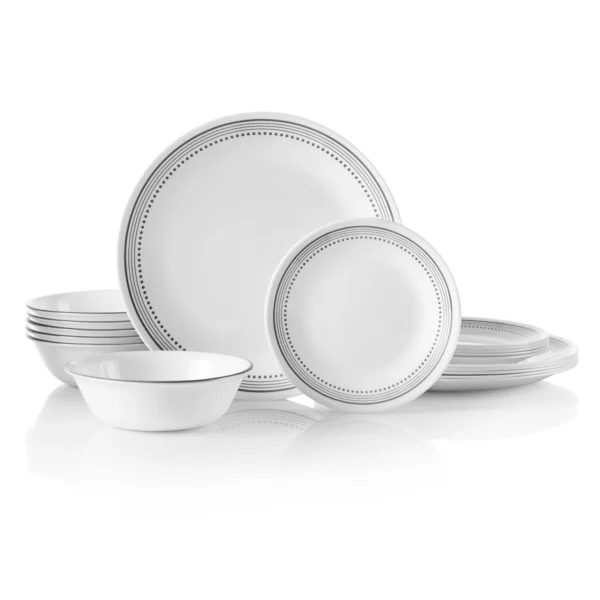 Corelle 18-Piece Dinnerware Set, Service for 6, Lightweight Round Plates and Bowls Set, Chip Resistant, Triple Layer Glass, Microwave and Dishwasher Safe, Caspian